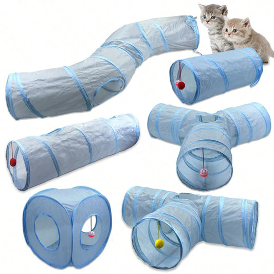 Foldable Cat Tunnel Toy With Peep Hole For Interactive Play