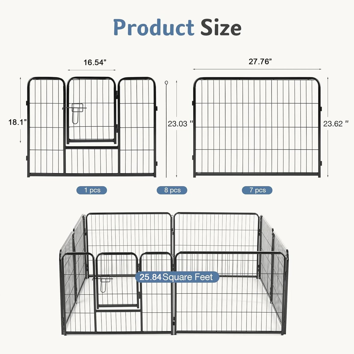 JHK Metal 8 Panel Dog Playpen Foldable Indoor Outdoor Fence