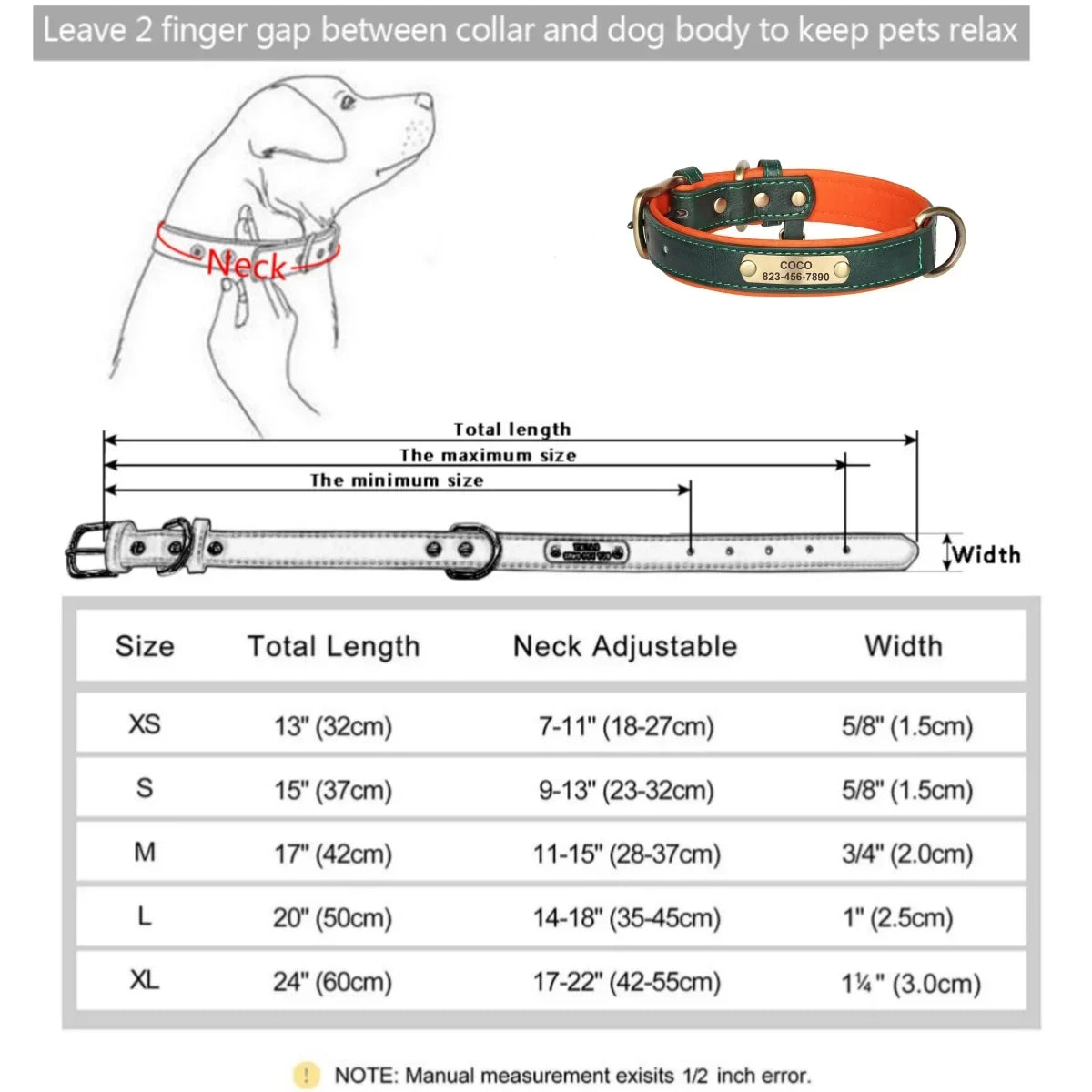 COOYOMOO Personalized Leather ID Nameplate Dog Collar Padded