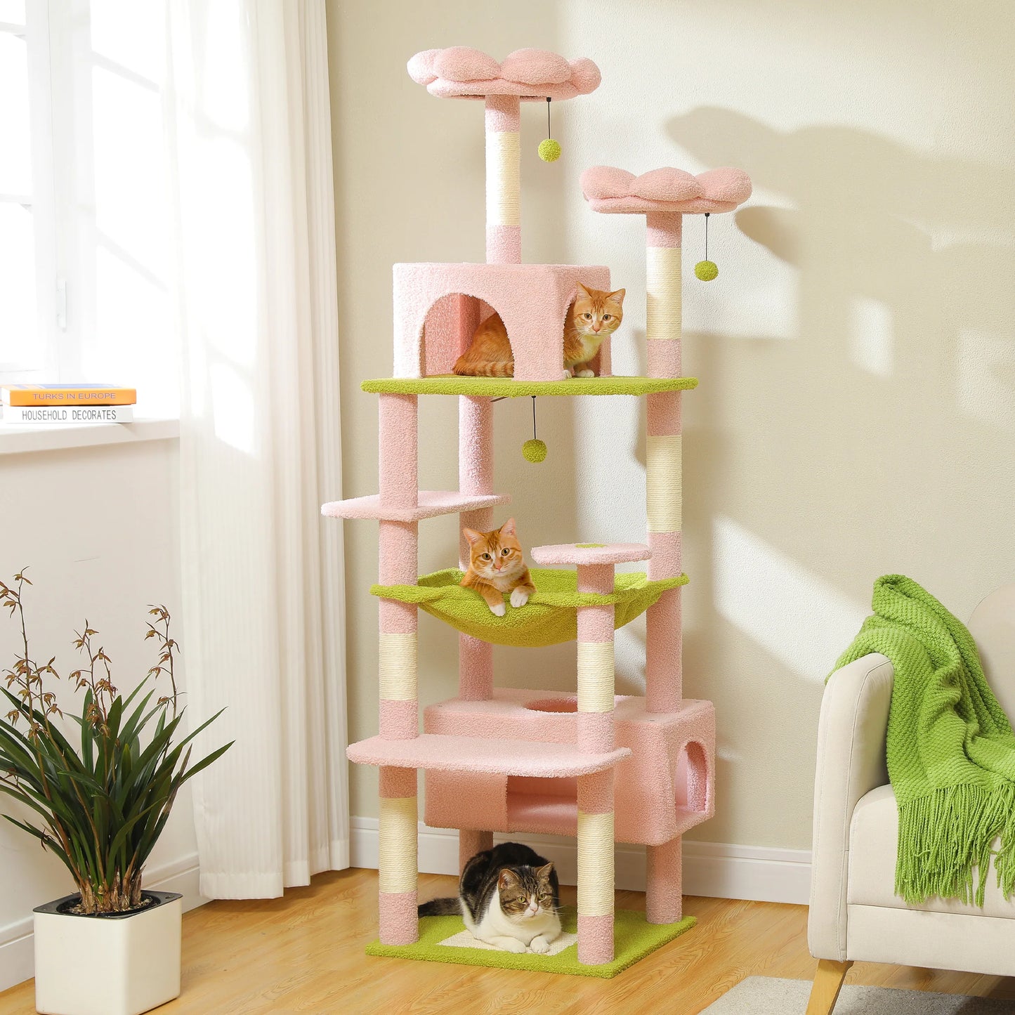 PEQULTI Multi Level Cat Tree Tower With Scratching Posts Hammock Indoor Cats