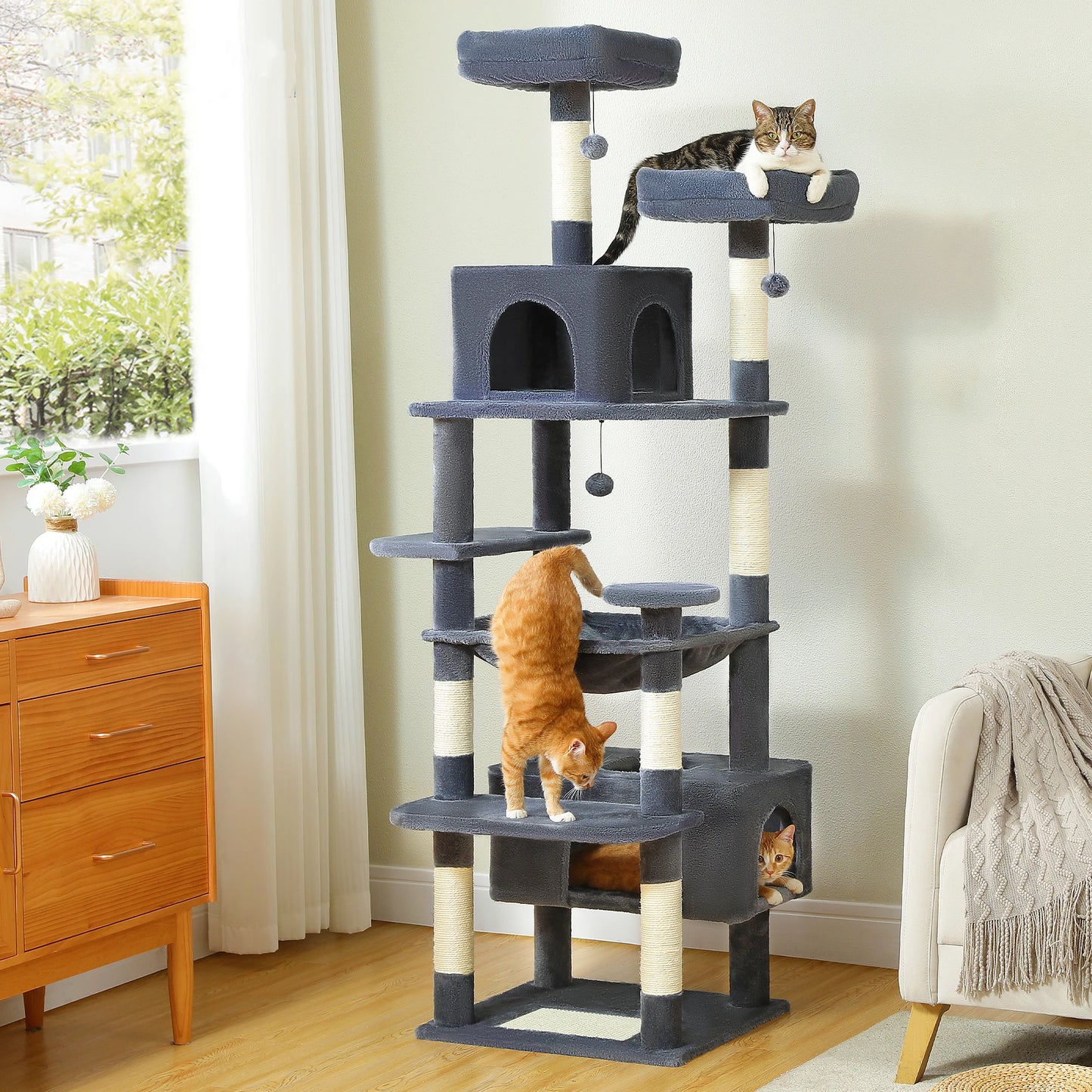 PEQULTI Multi Level Cat Tree Tower With Scratching Posts Hammock Indoor Cats