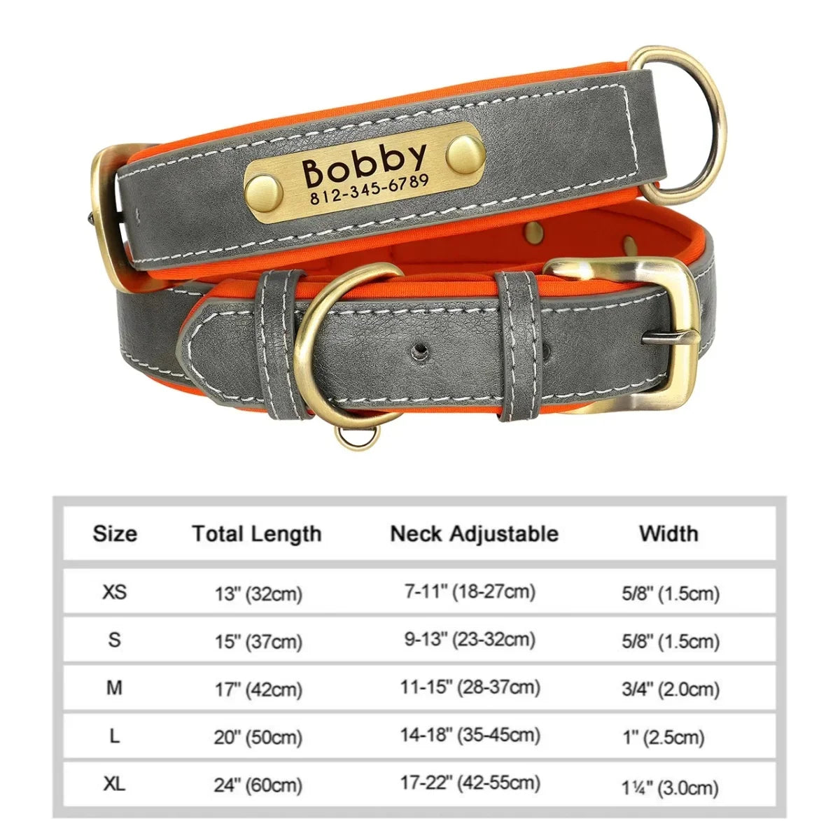 COOYOMOO Personalized Leather ID Nameplate Dog Collar Padded