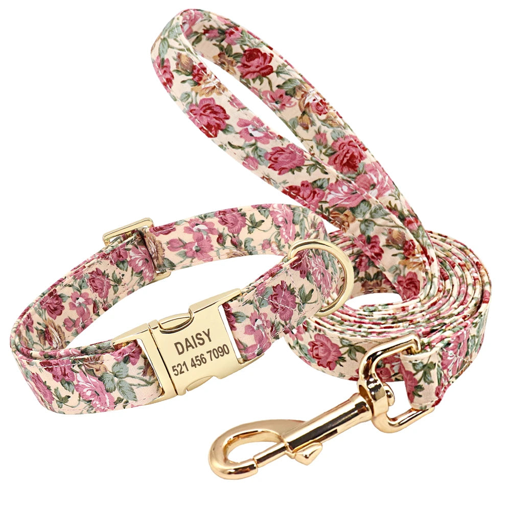 Personalized Nylon Dog Collar And Leash Set With Free Nameplate