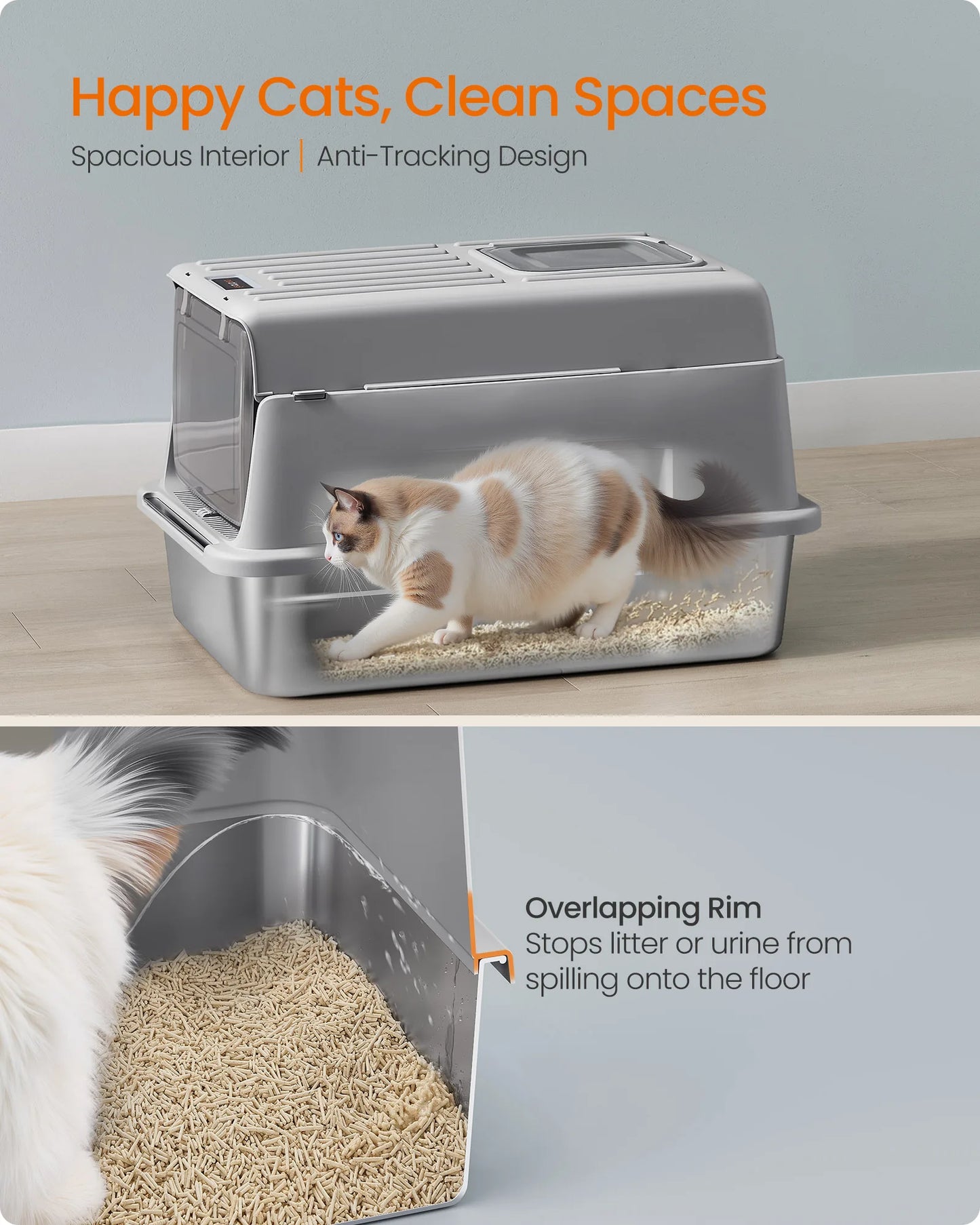 Feandrea Cat Litter Box With Flip Lid 2 Doors Scoop