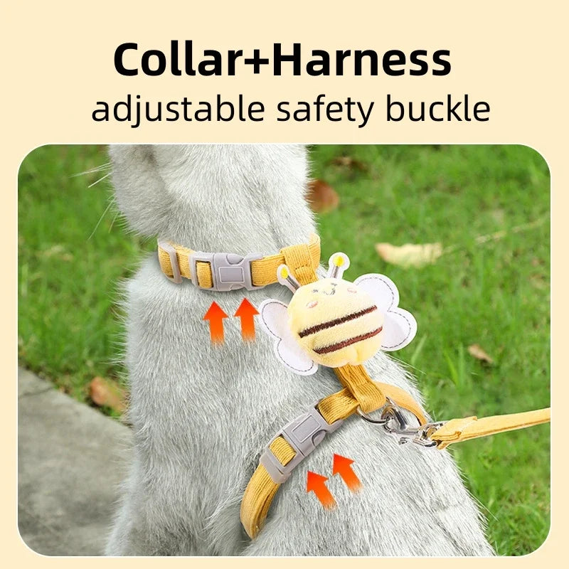 Bee Themed Cat Harness And Leash Set Adjustable For Cats