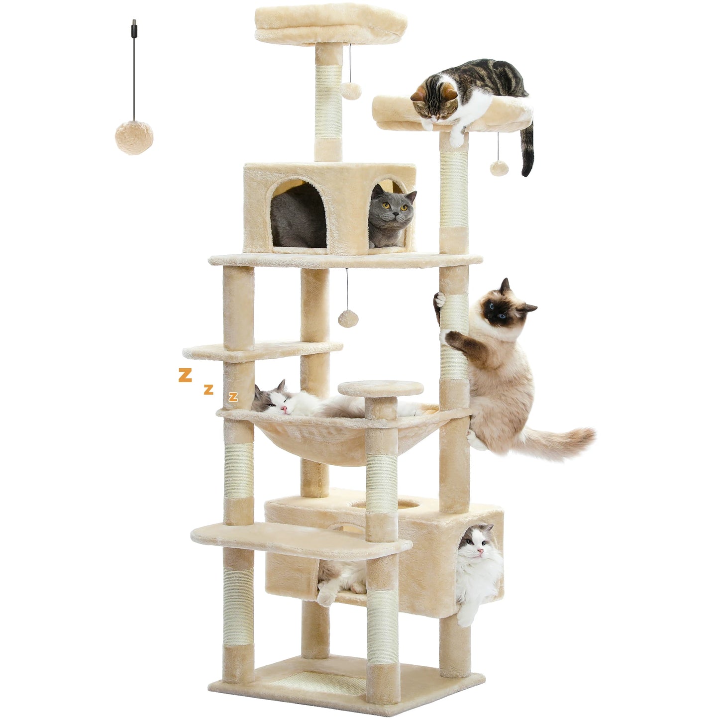 PEQULTI Multi Level Cat Tree Tower With Scratching Posts Hammock Indoor Cats