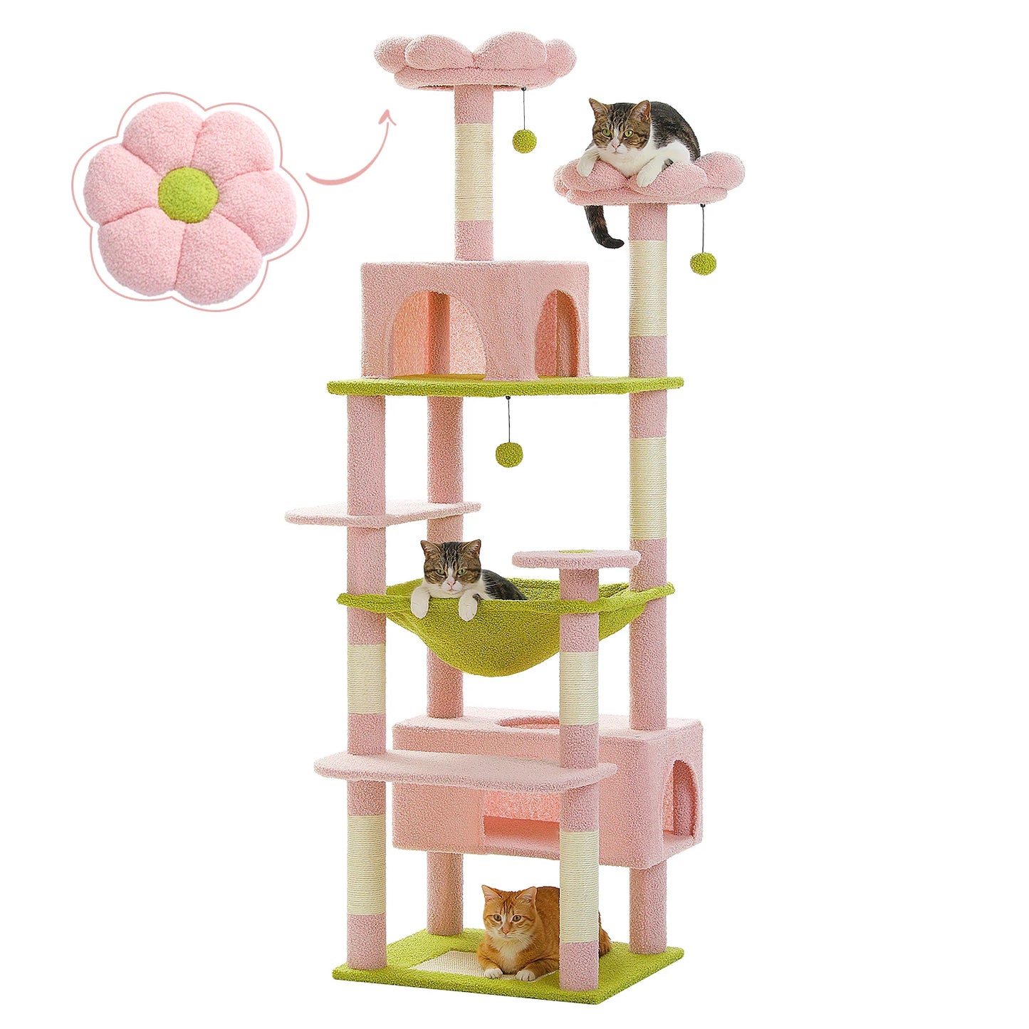 PEQULTI Multi Level Cat Tree Tower With Scratching Posts Hammock Indoor Cats