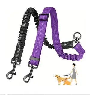 Dual Dog Leash Attachment With Shock Absorbing Bungee Adjustable