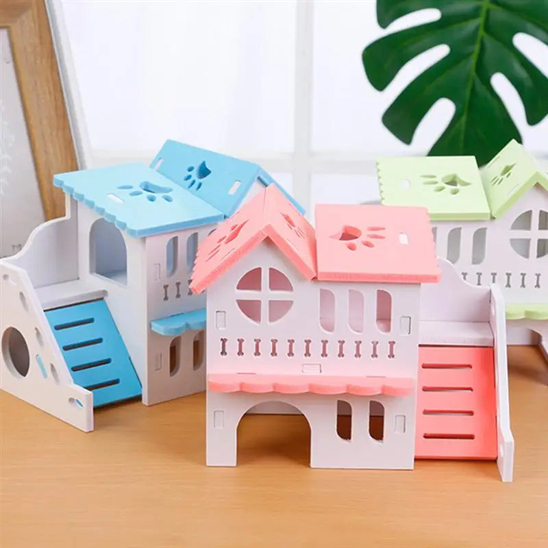 Wooden Hamster Villa Hideout Double Storey Pet House