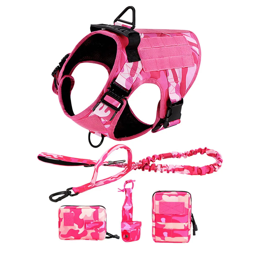 Military Camouflage Nylon Dog Harness With Adjustable Leash