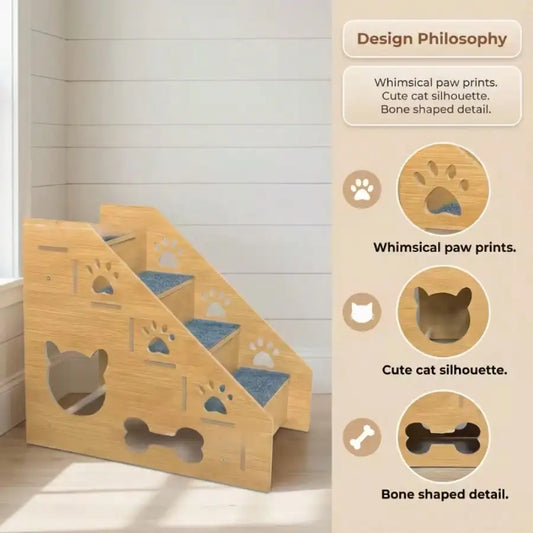 Wooden Right Angle Pet Stairs For Dogs Non Slip Surface
