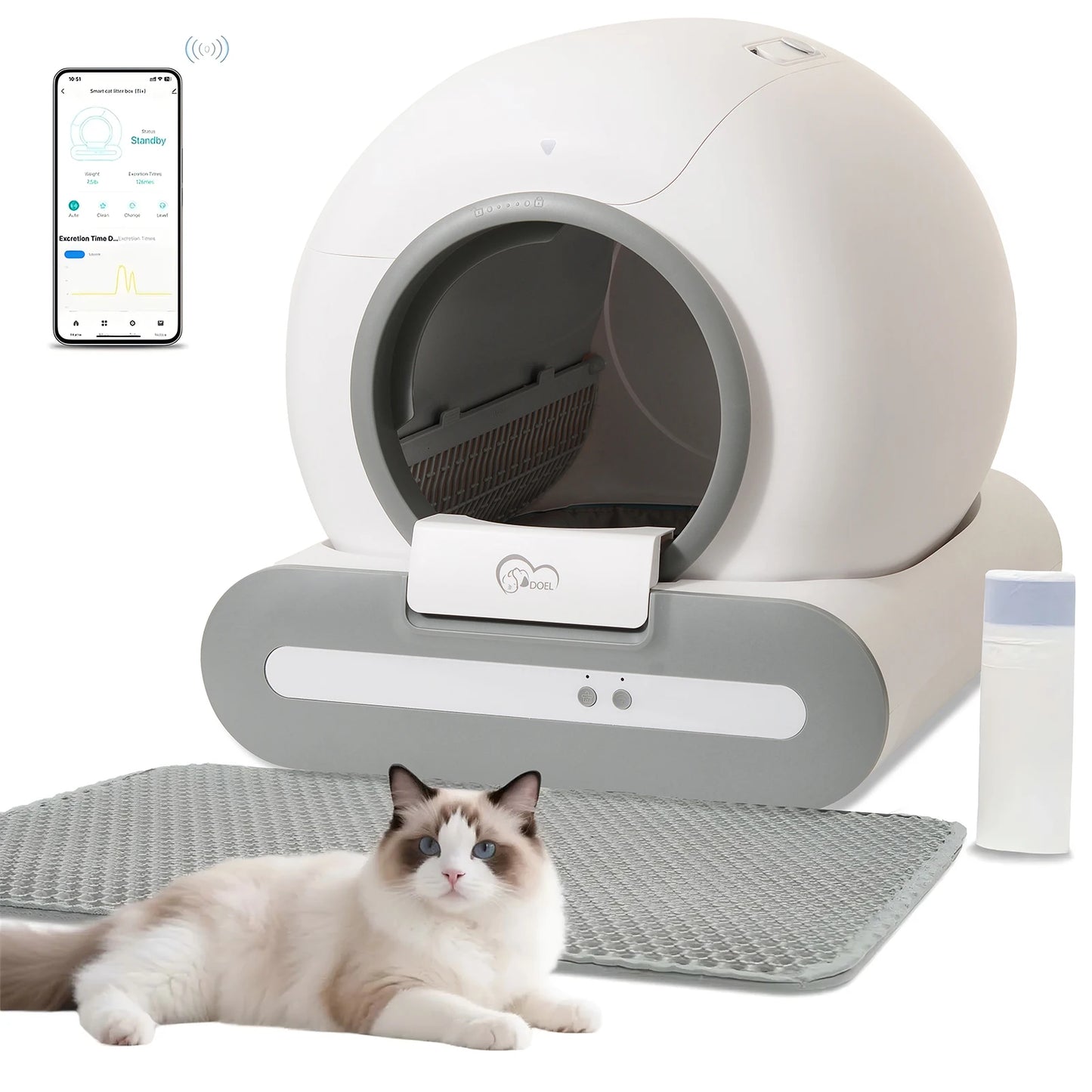 DOEL 65L Self-Cleaning Cat Litter Box With App Control 2.4G WiFi