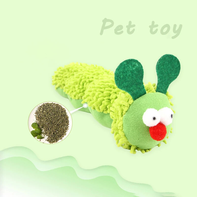 Caterpillar Cat Chew Toy Plush Nylon Teaser With Catnip Silvervine