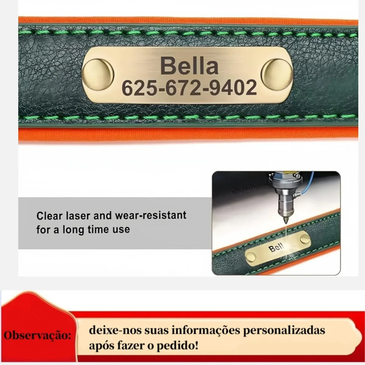 COOYOMOO Personalized Leather ID Nameplate Dog Collar Padded