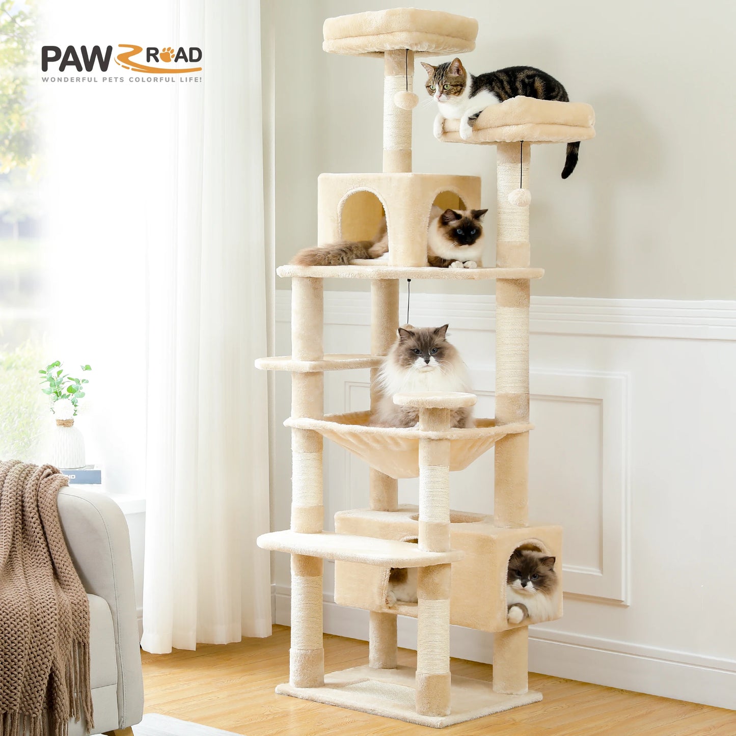 PEQULTI Multi Level Cat Tree Tower With Scratching Posts Hammock Indoor Cats