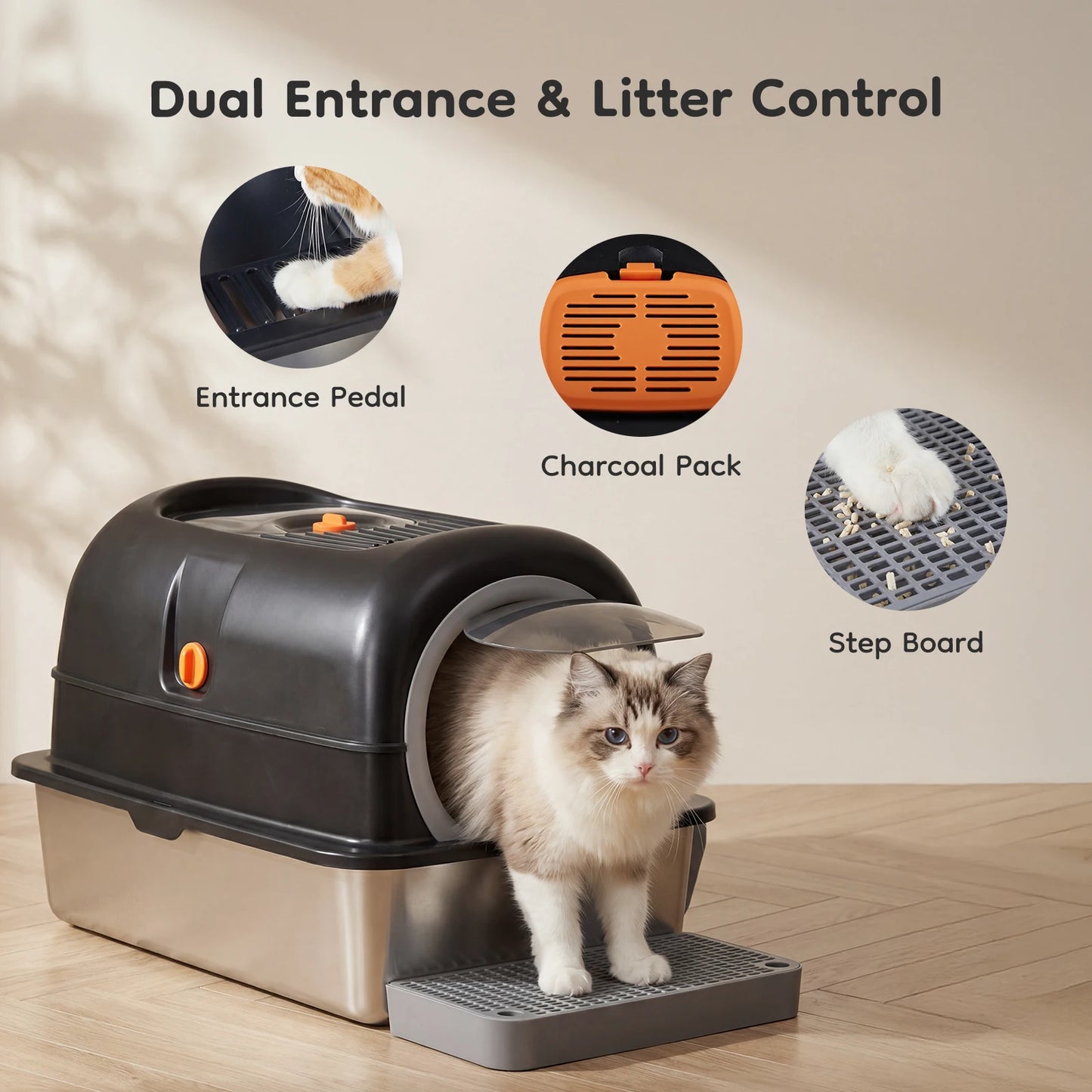 Stainless Steel Cat Litter Box Enclosed With Scoop And Mat