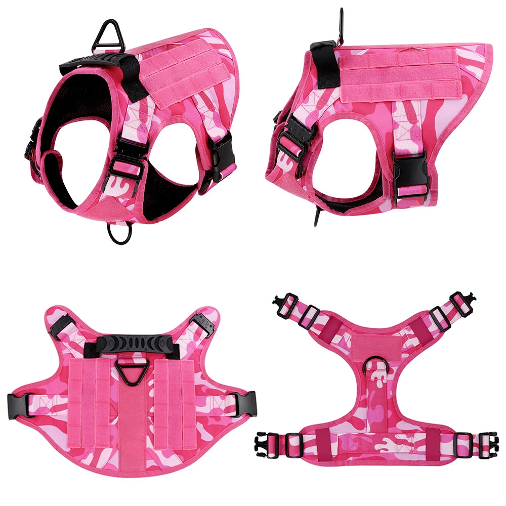 Military Camouflage Nylon Dog Harness With Adjustable Leash
