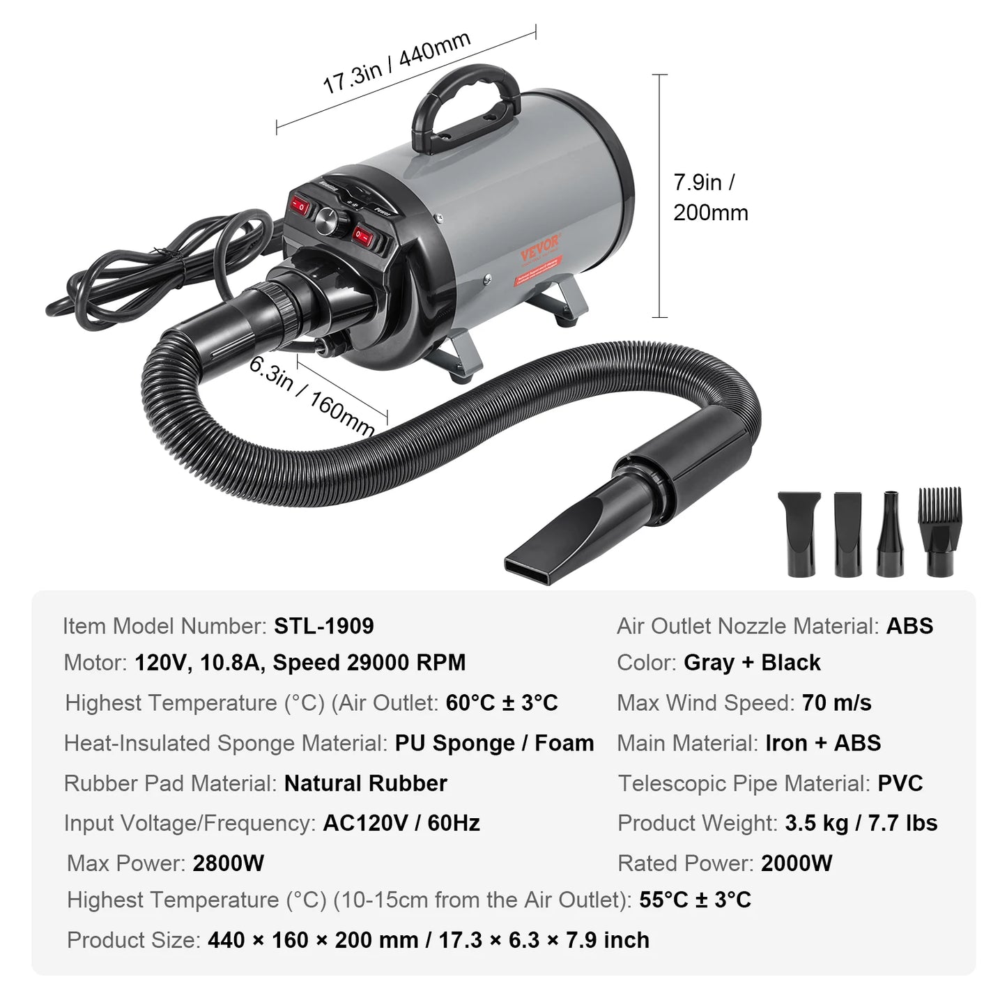 SucceBuy 2000W Dog Grooming Blow Dryer With Adjustable Speed