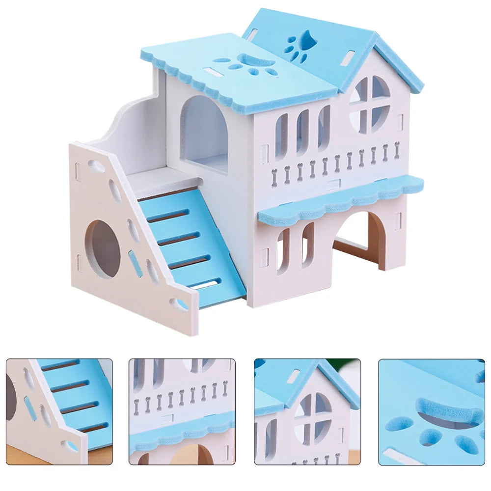 Wooden Hamster Villa Hideout Double Storey Pet House