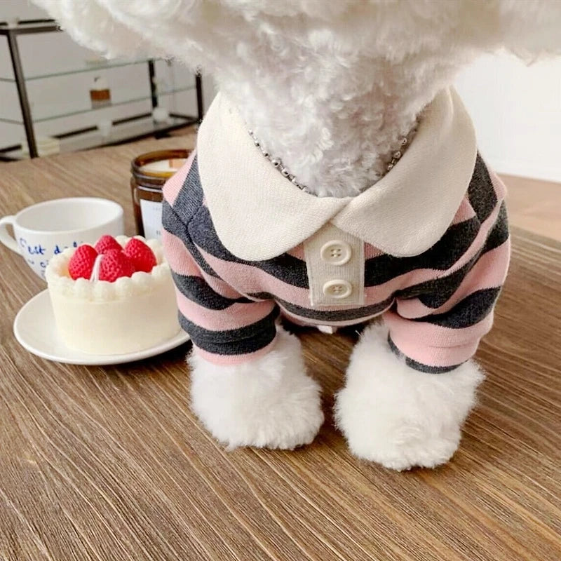 Summer Polo Shirt For Dogs Bichon Frise Chihuahua Stripe Vest