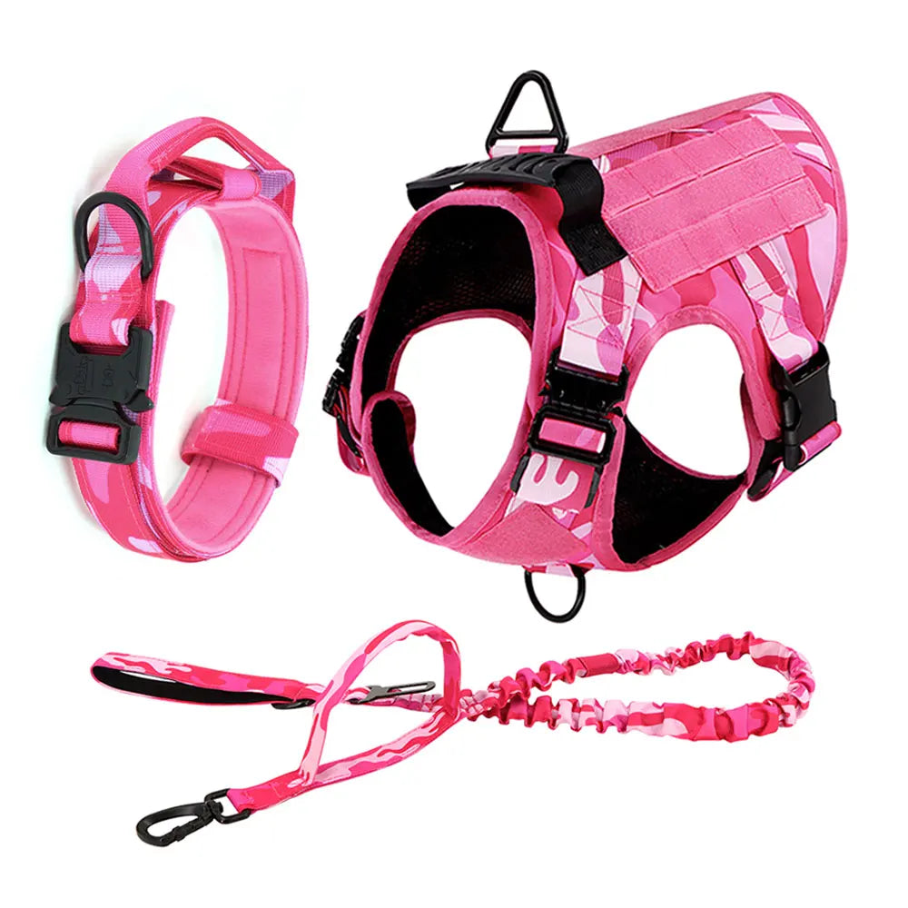 Military Camouflage Nylon Dog Harness With Adjustable Leash