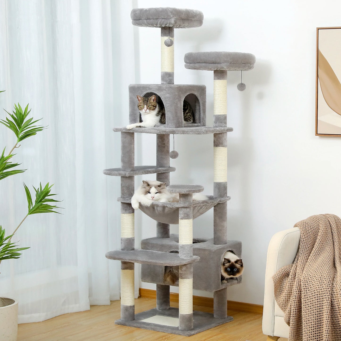 PEQULTI Multi Level Cat Tree Tower With Scratching Posts Hammock Indoor Cats