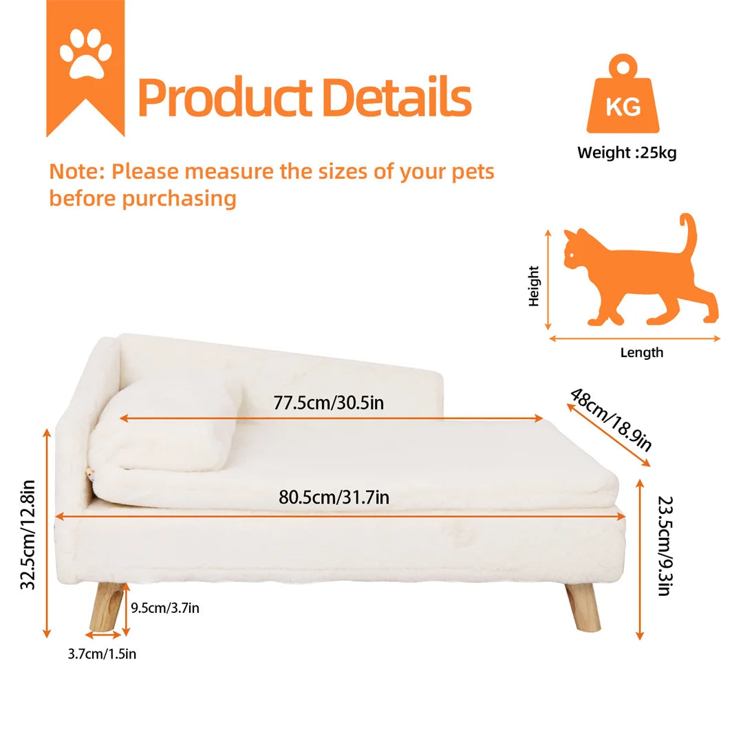 BINGOPAW L-Shape Dog Sofa Bed With Wooden Legs For Pets