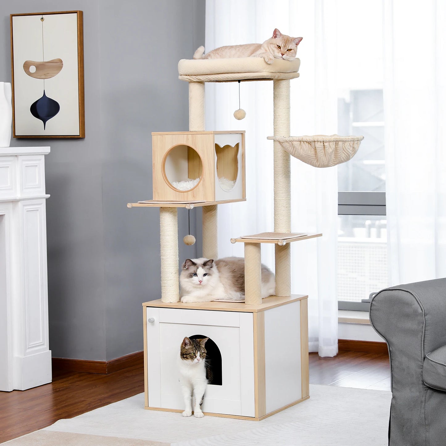 PAWZ Road Cat Tree Litter Box Enclosure And Storage Cabinet