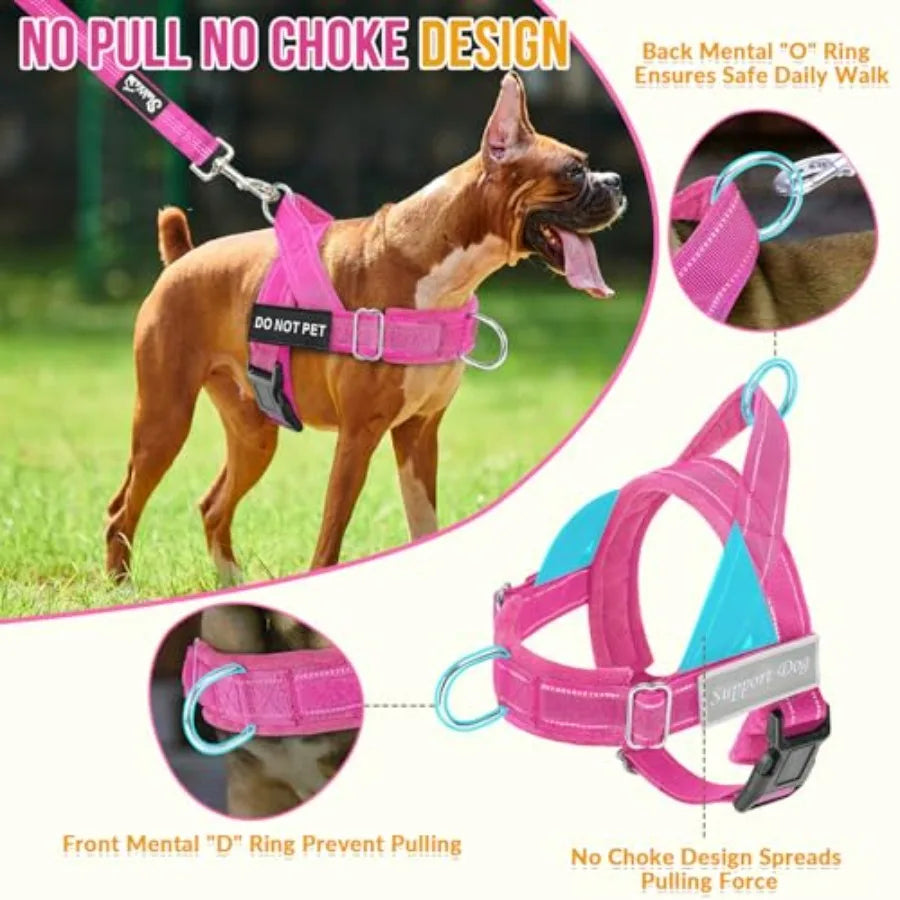 No Pull Dog Harness Leash Set Front Clip Reflective Tactical