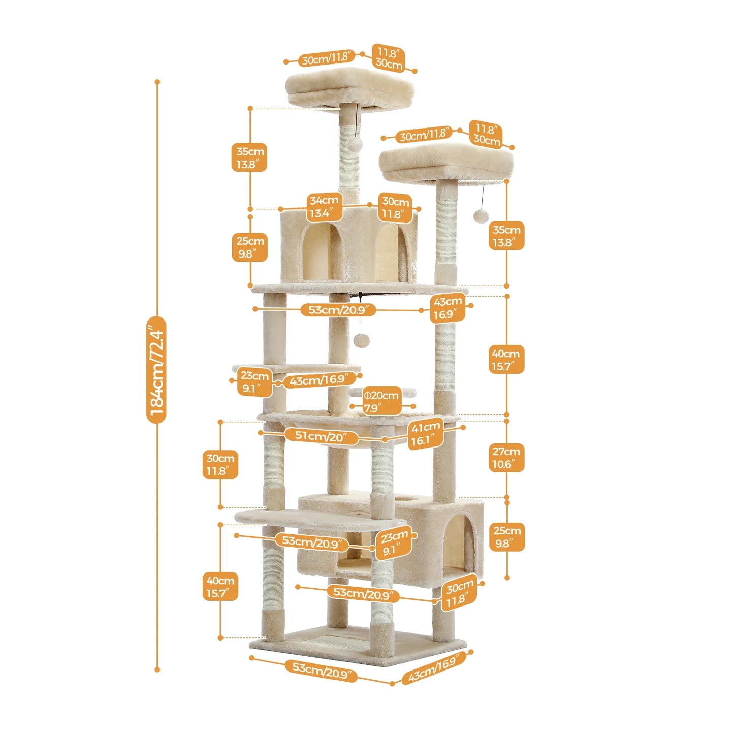 PEQULTI Multi Level Cat Tree Tower With Scratching Posts Hammock Indoor Cats