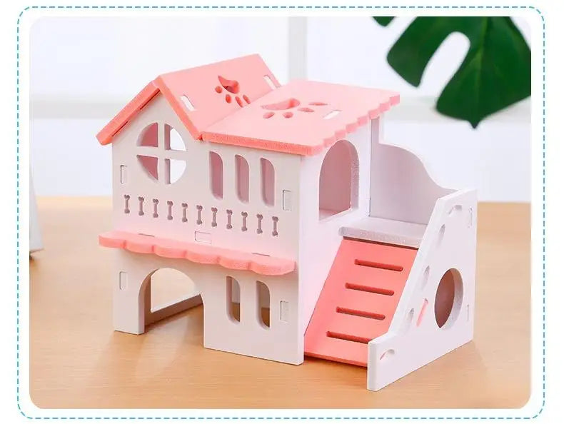 Wooden Hamster Villa Hideout Double Storey Pet House