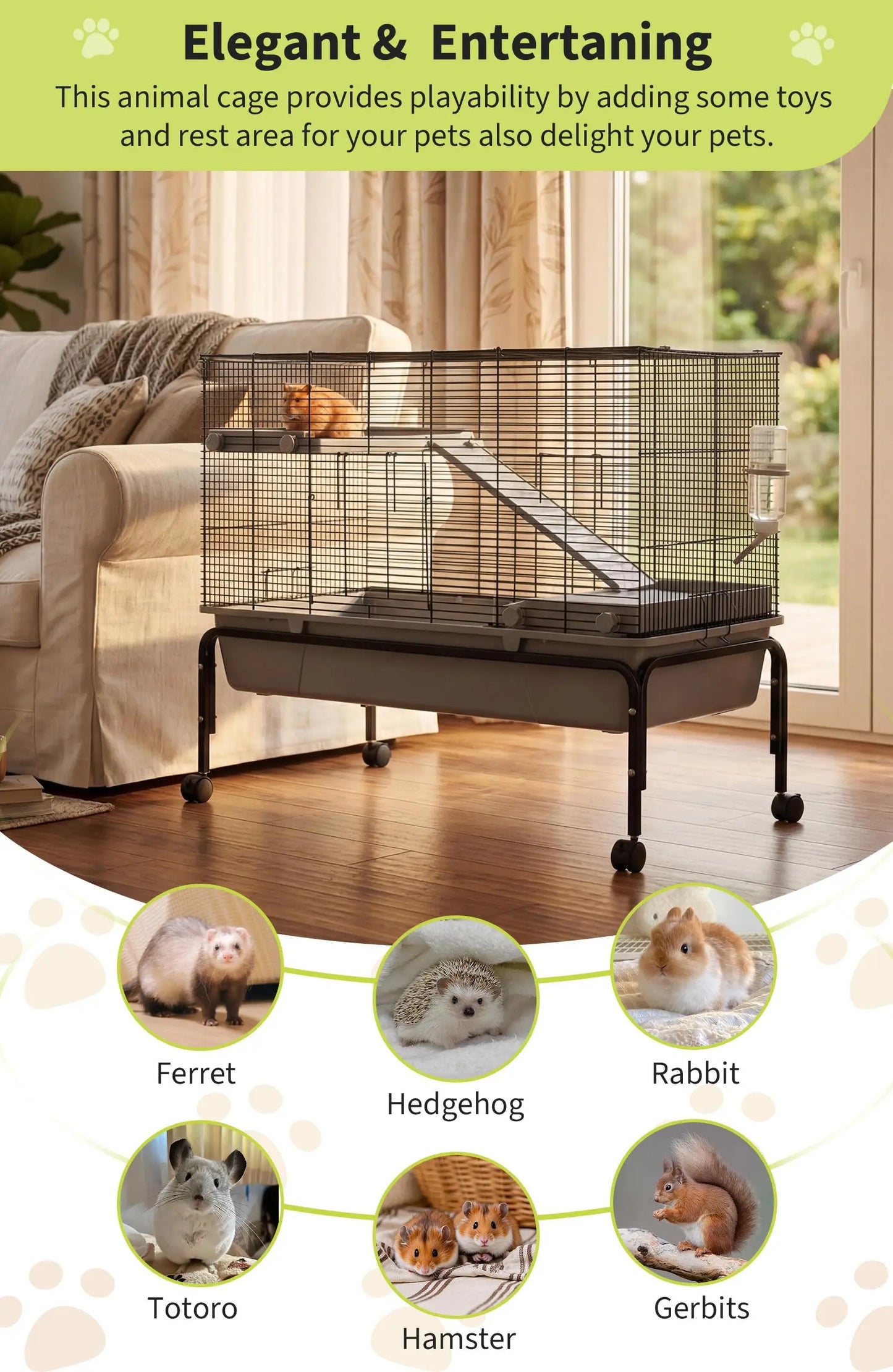 HiMISS Small Animal Cage With Detachable Stand And Ramp
