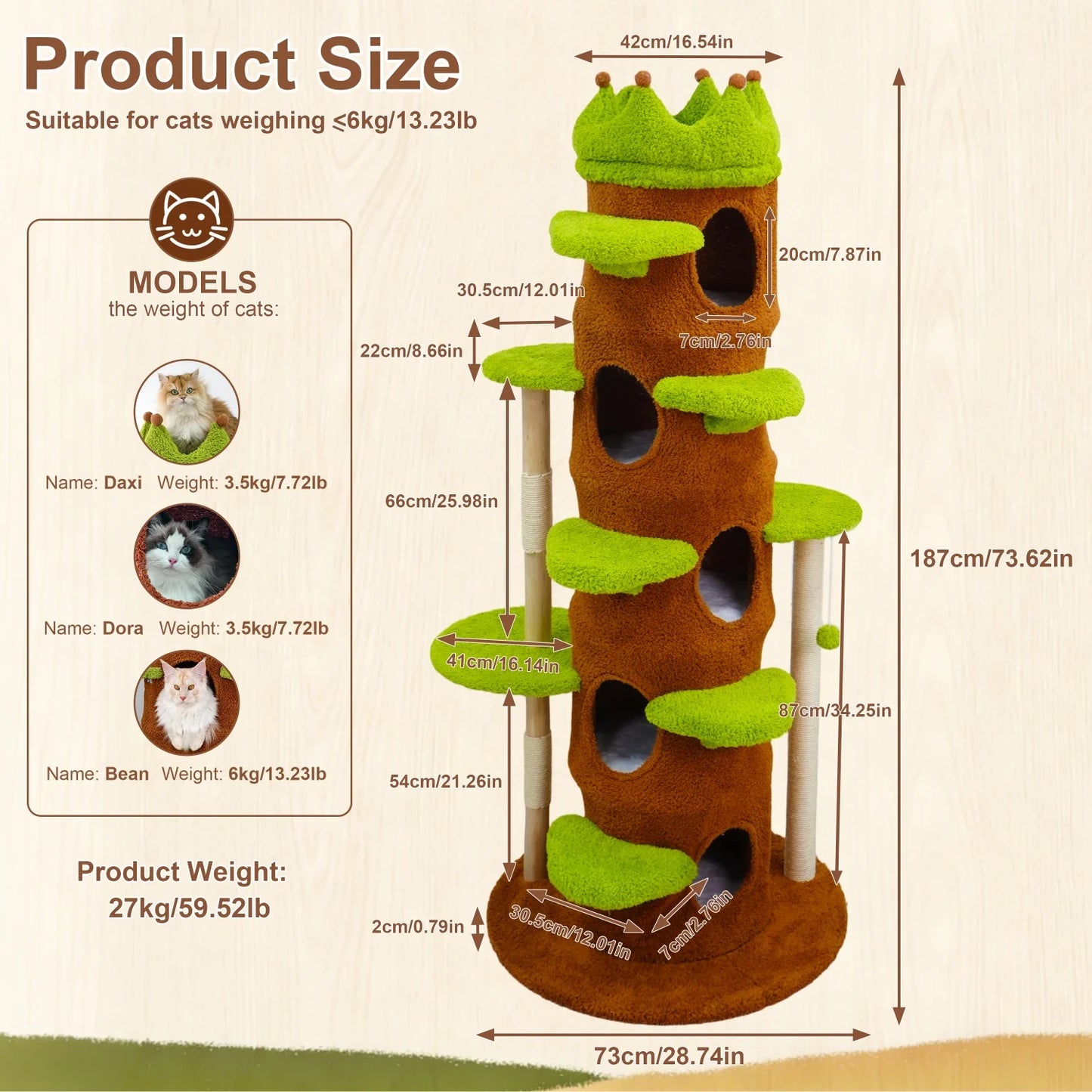 Bingopaw Heavy Duty Cat Tree Five Tier Tower Plush Cave
