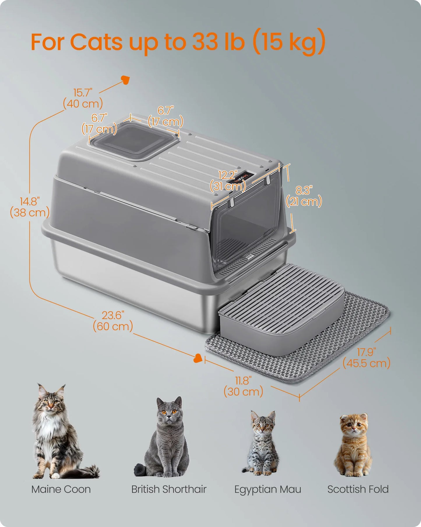 Feandrea Cat Litter Box With Flip Lid 2 Doors Scoop