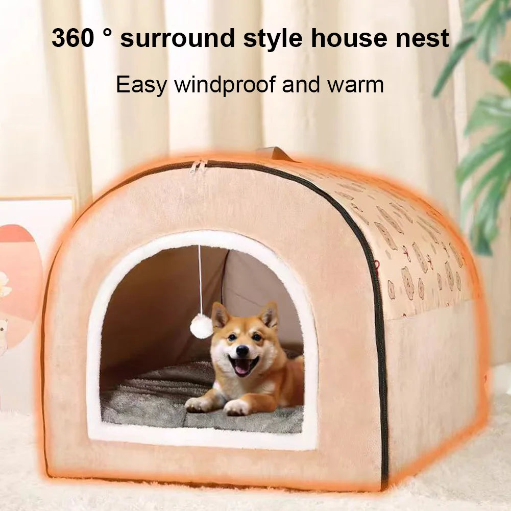 Detachable Warm Winter Dog Kennel With Washable Plush Mat
