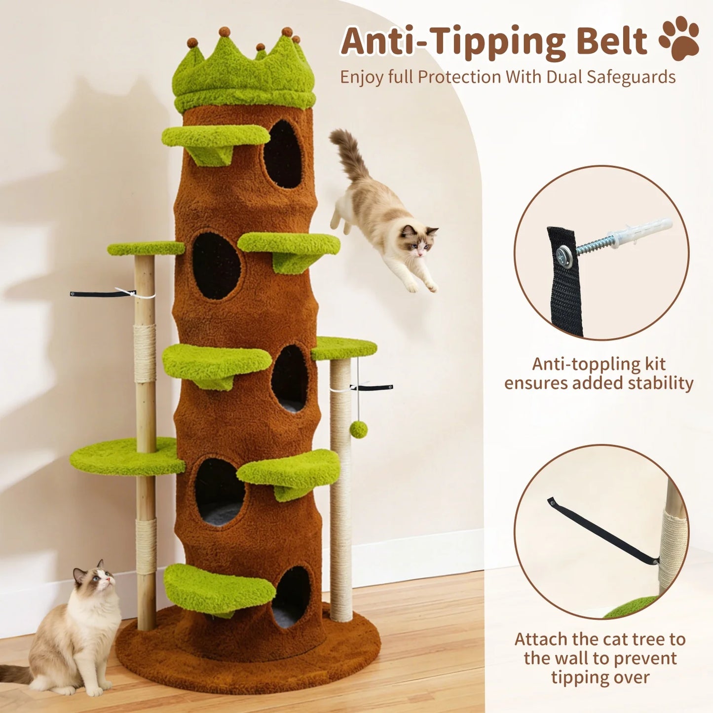 Bingopaw Heavy Duty Cat Tree Five Tier Tower Plush Cave
