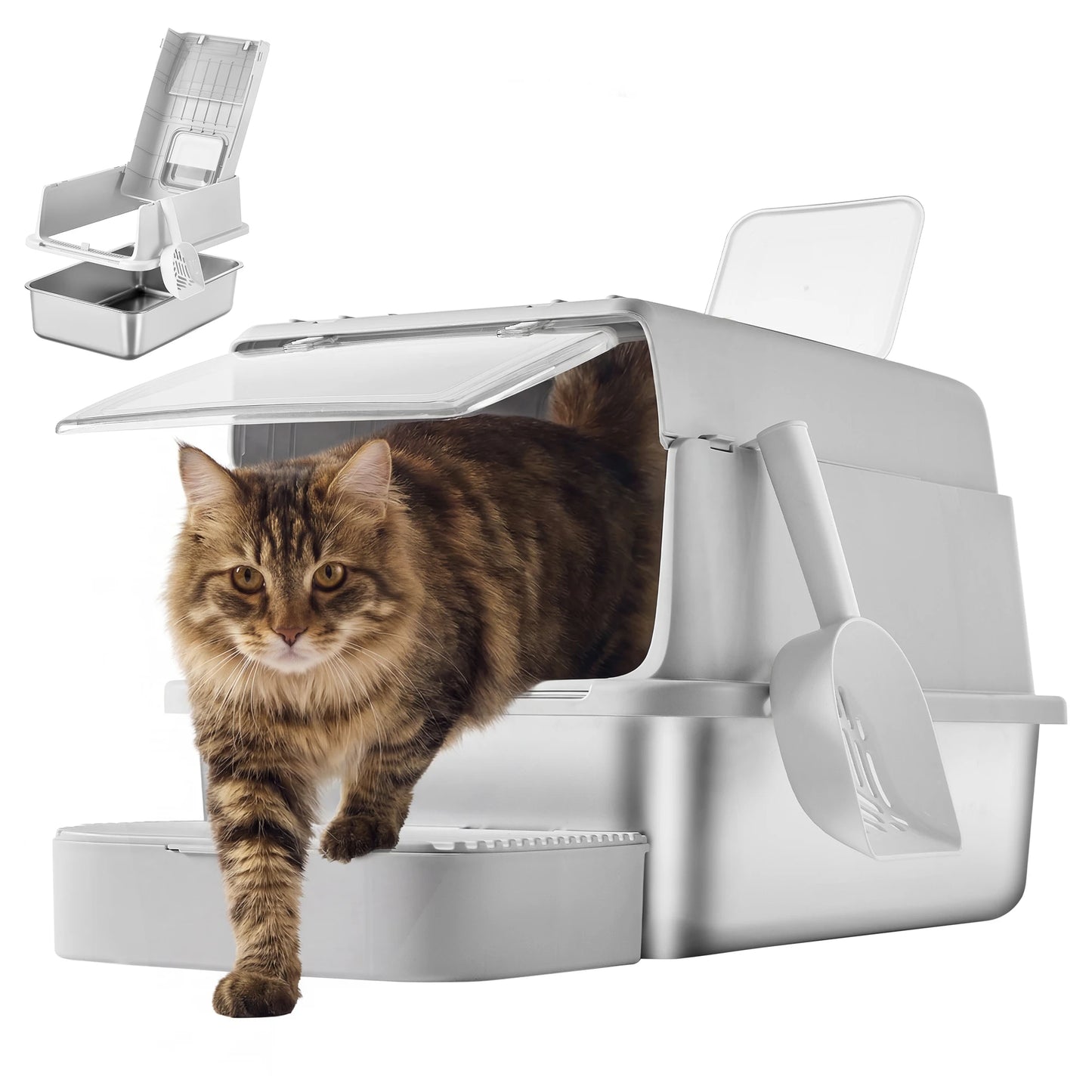 Feandrea Cat Litter Box With Flip Lid 2 Doors Scoop