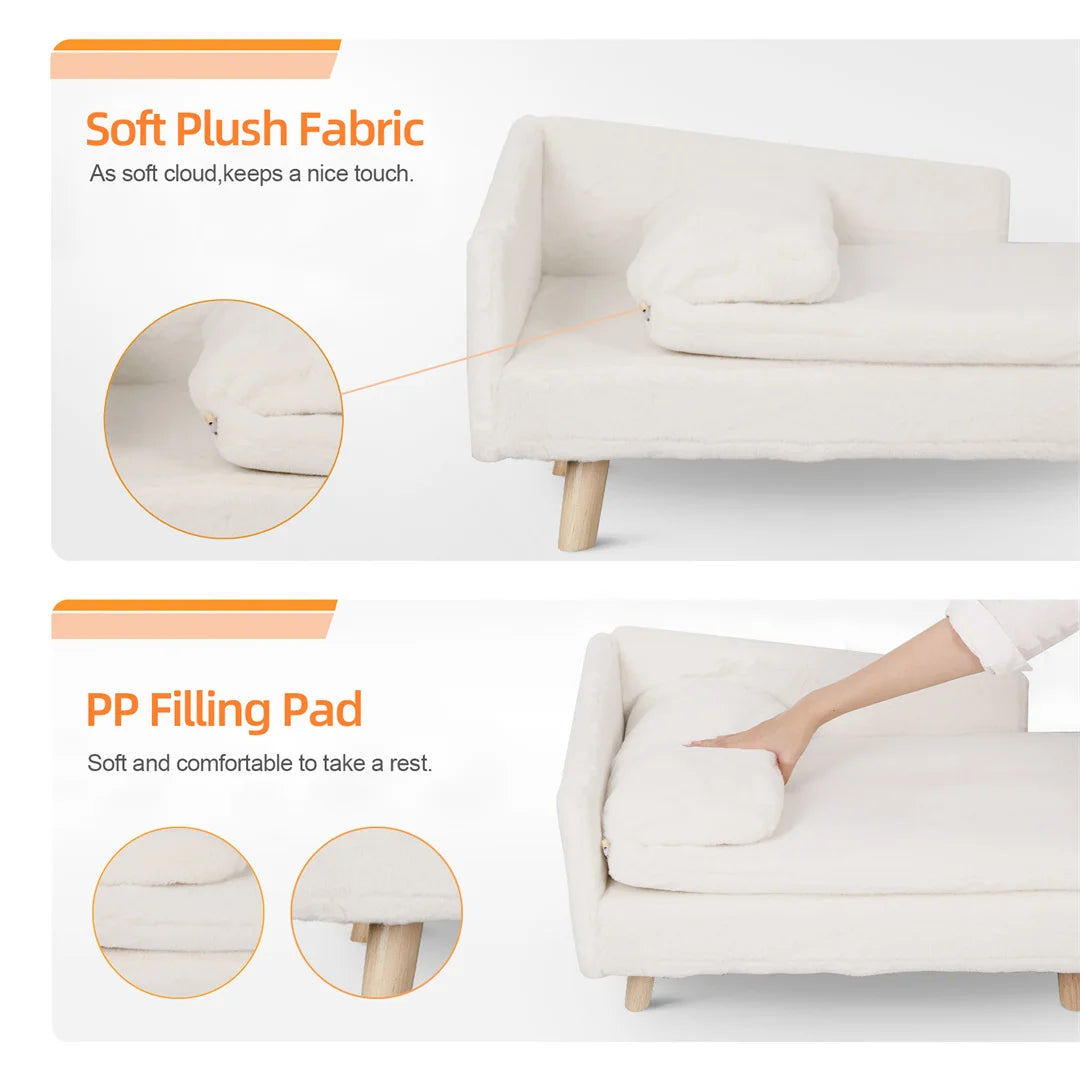 BINGOPAW L-Shape Dog Sofa Bed With Wooden Legs For Pets