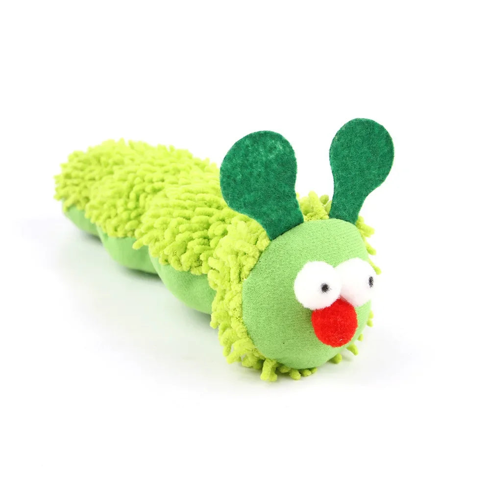 Caterpillar Cat Chew Toy Plush Nylon Teaser With Catnip Silvervine