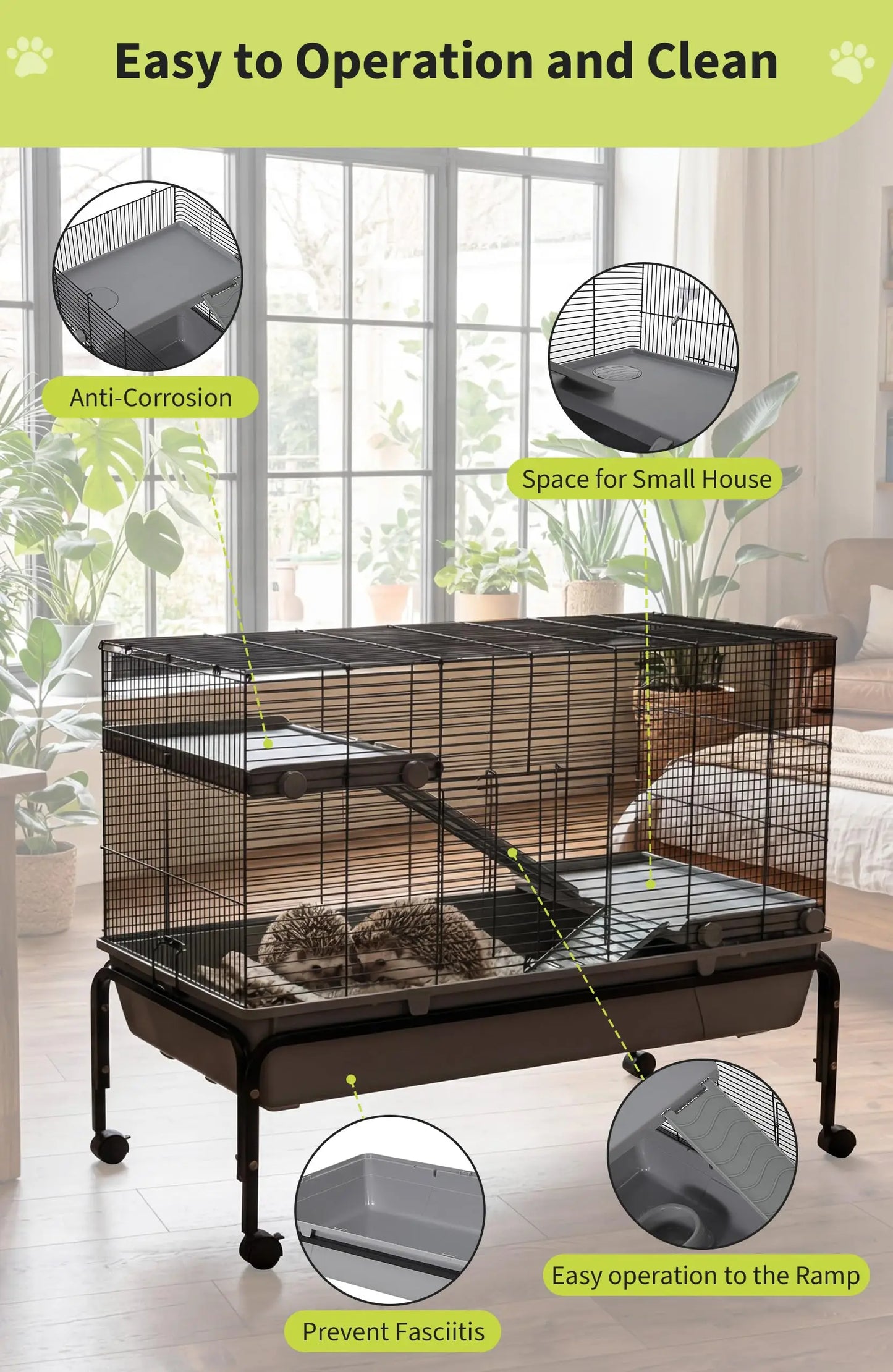 HiMISS Small Animal Cage With Detachable Stand And Ramp