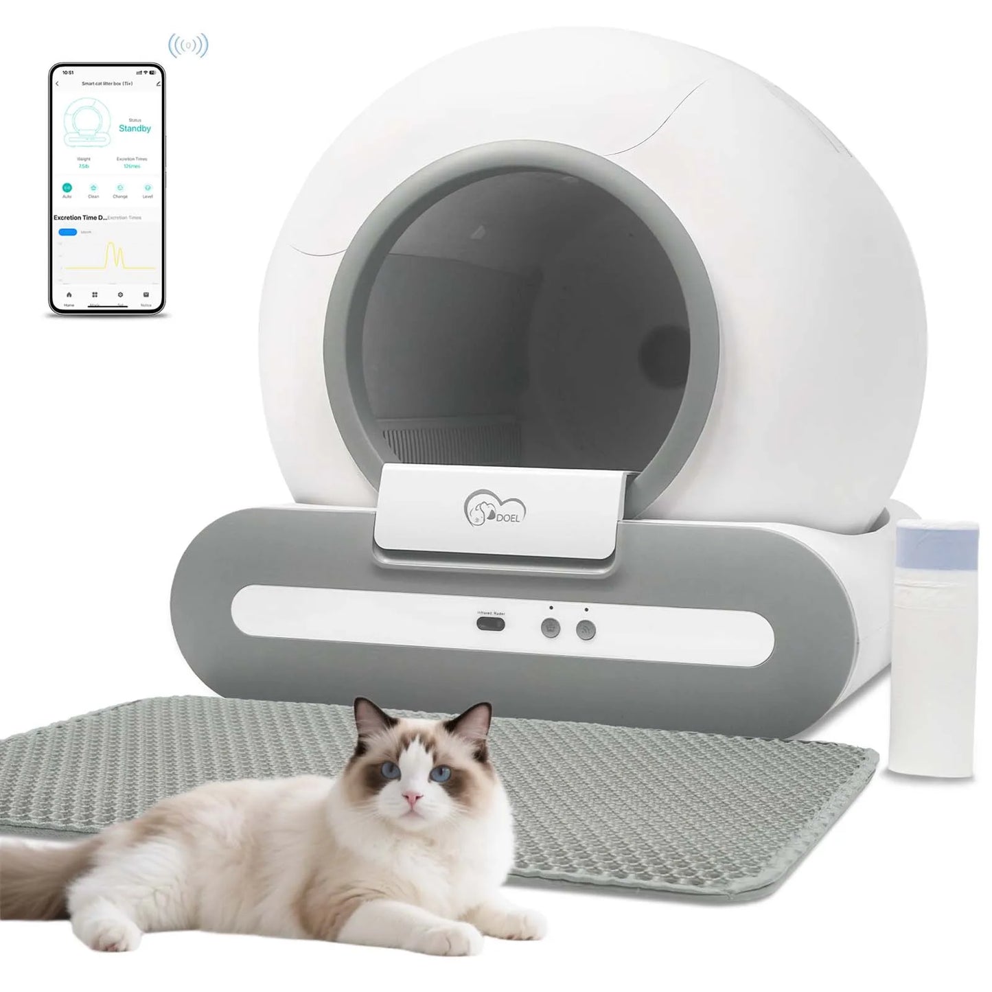 DOEL 65L Self-Cleaning Cat Litter Box With App Control 2.4G WiFi