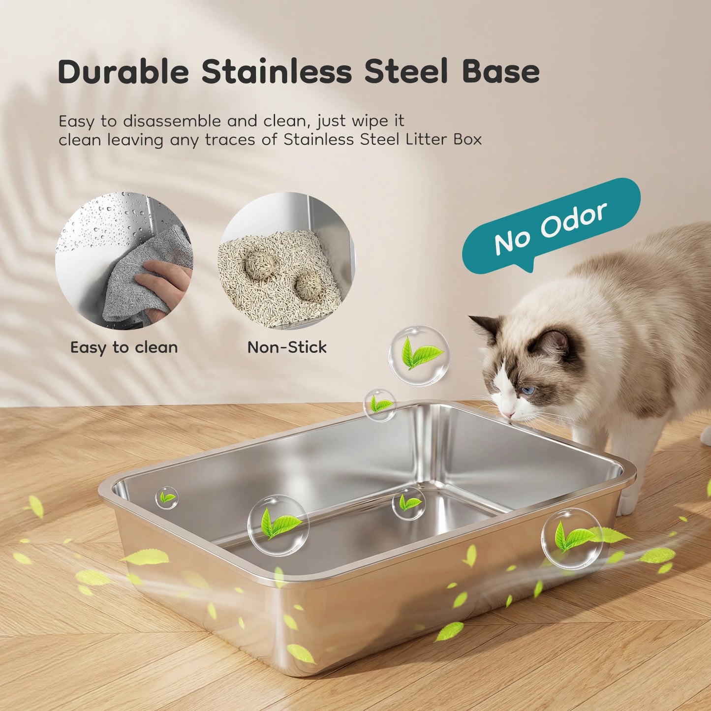 Stainless Steel Cat Litter Box Enclosed With Scoop And Mat