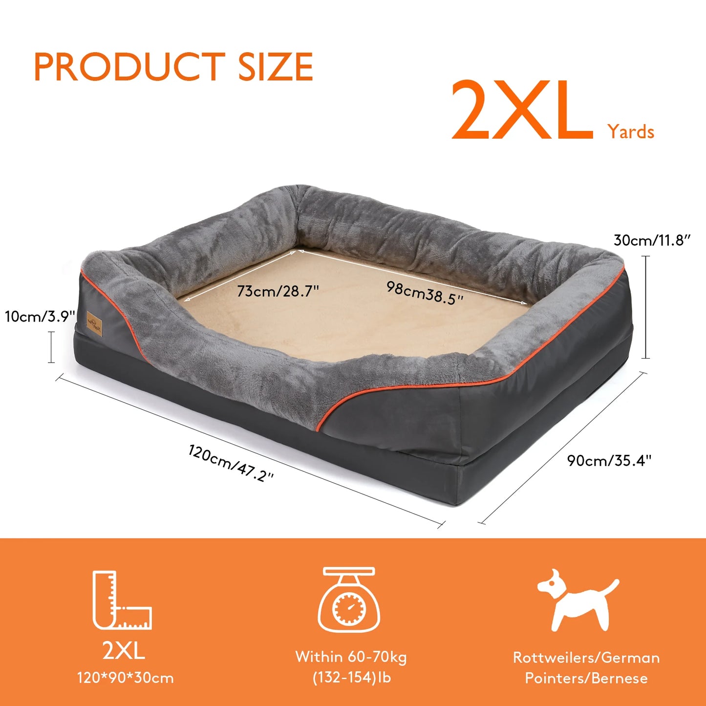 BINGOPAW Large Dog Bed Anti Allergy Warm Washable Removable Cover