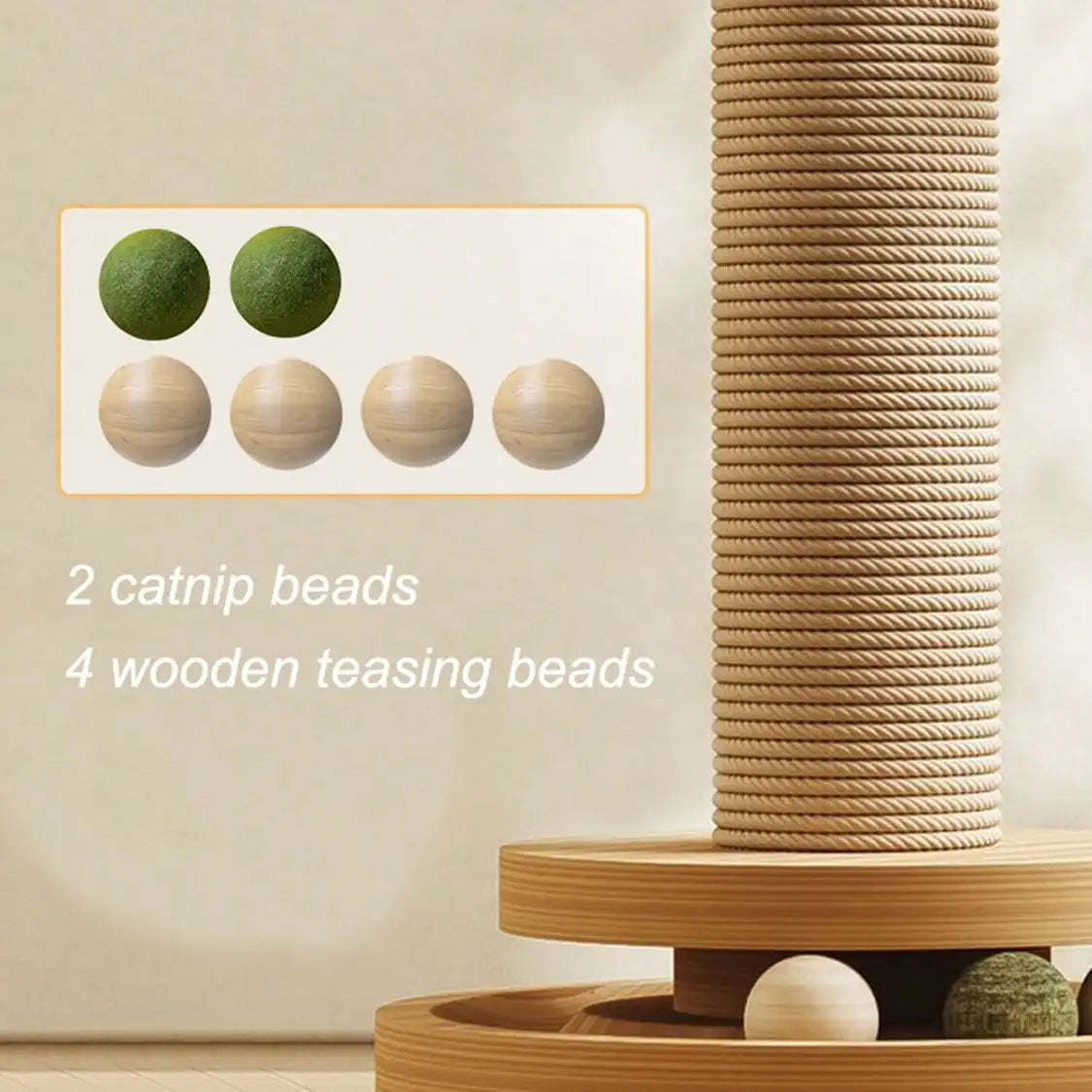 Solid Wood Cat Claw Pole Toy With Catnip Ball Play