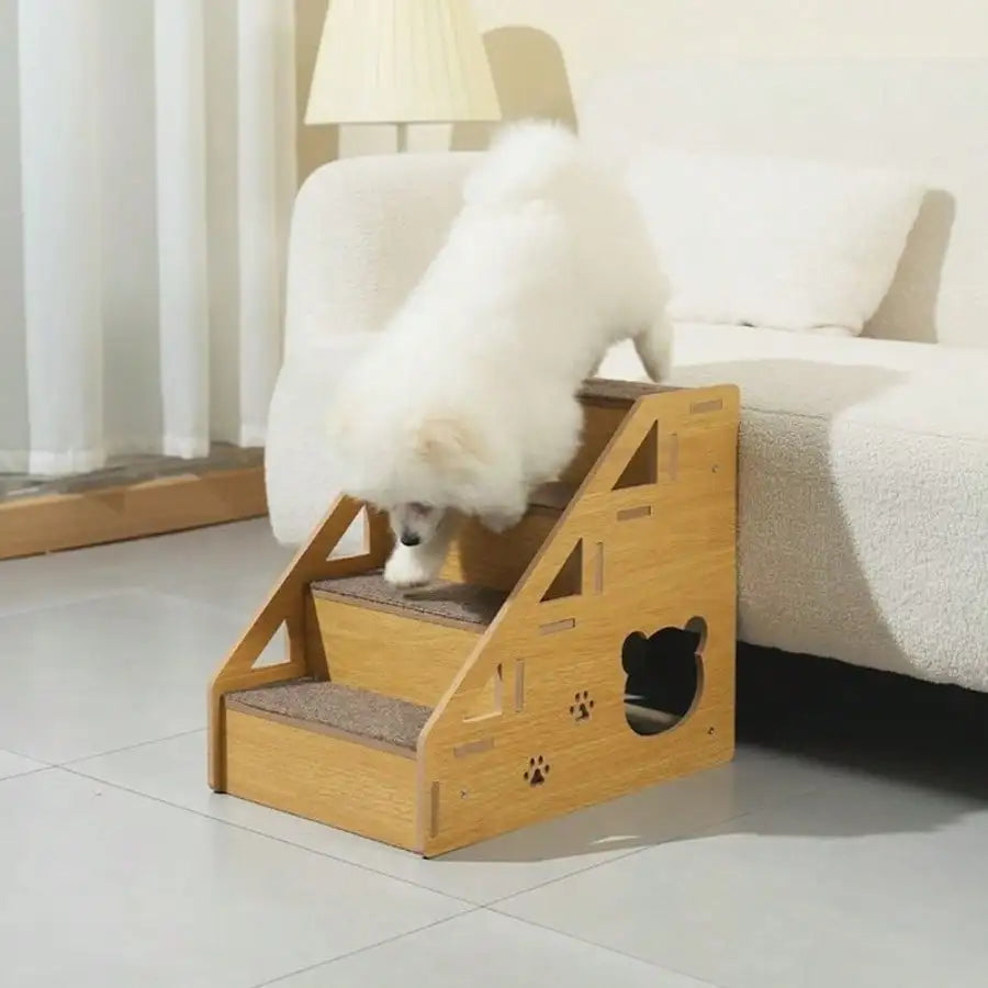Wooden Right Angle Pet Stairs For Dogs Non Slip Surface