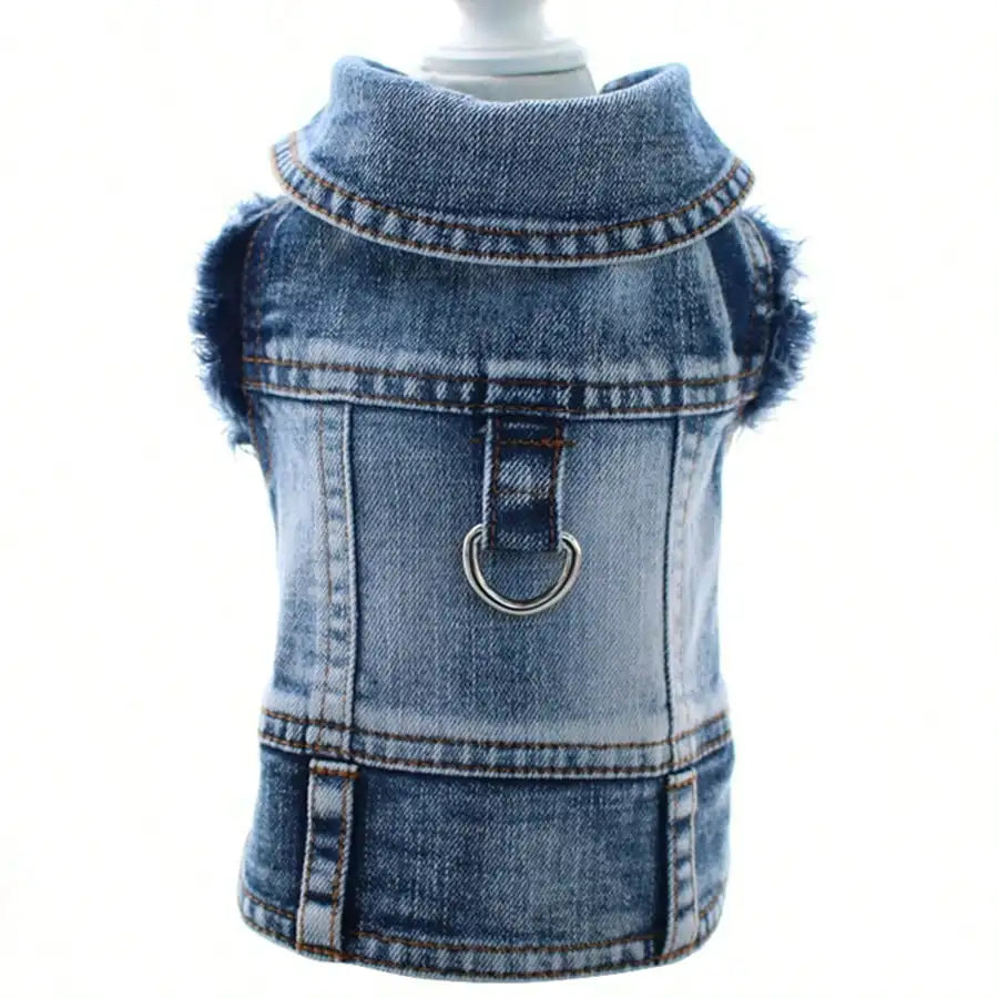 Denim Small Dog Harness Vest With Leash Clip For Spring