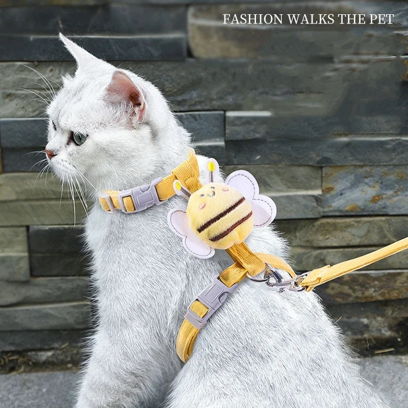 Bee Themed Cat Harness And Leash Set Adjustable For Cats