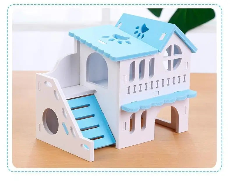 Wooden Hamster Villa Hideout Double Storey Pet House