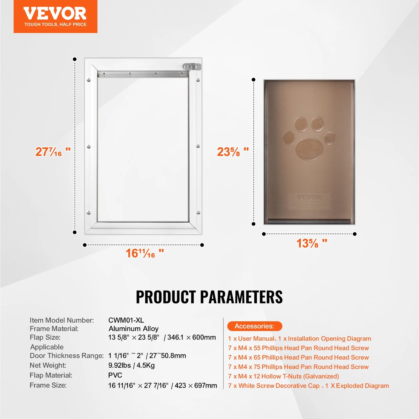 Pet Door With Aluminum Frame And Lockable Flap System Weatherproof